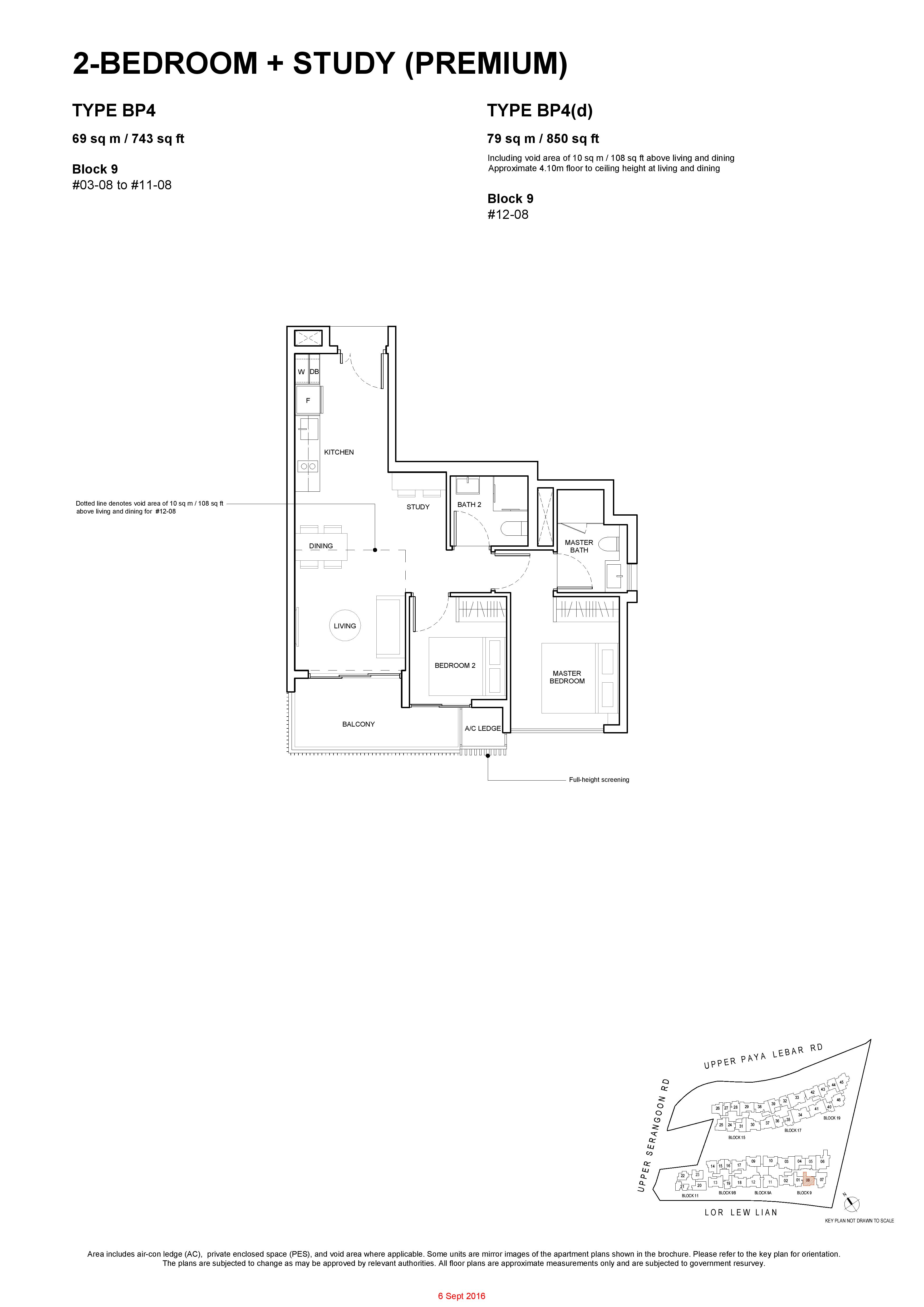 Forest Woods 2 Bedroom + Study (Premium) Type BP4, BP4(d) Floor Plan